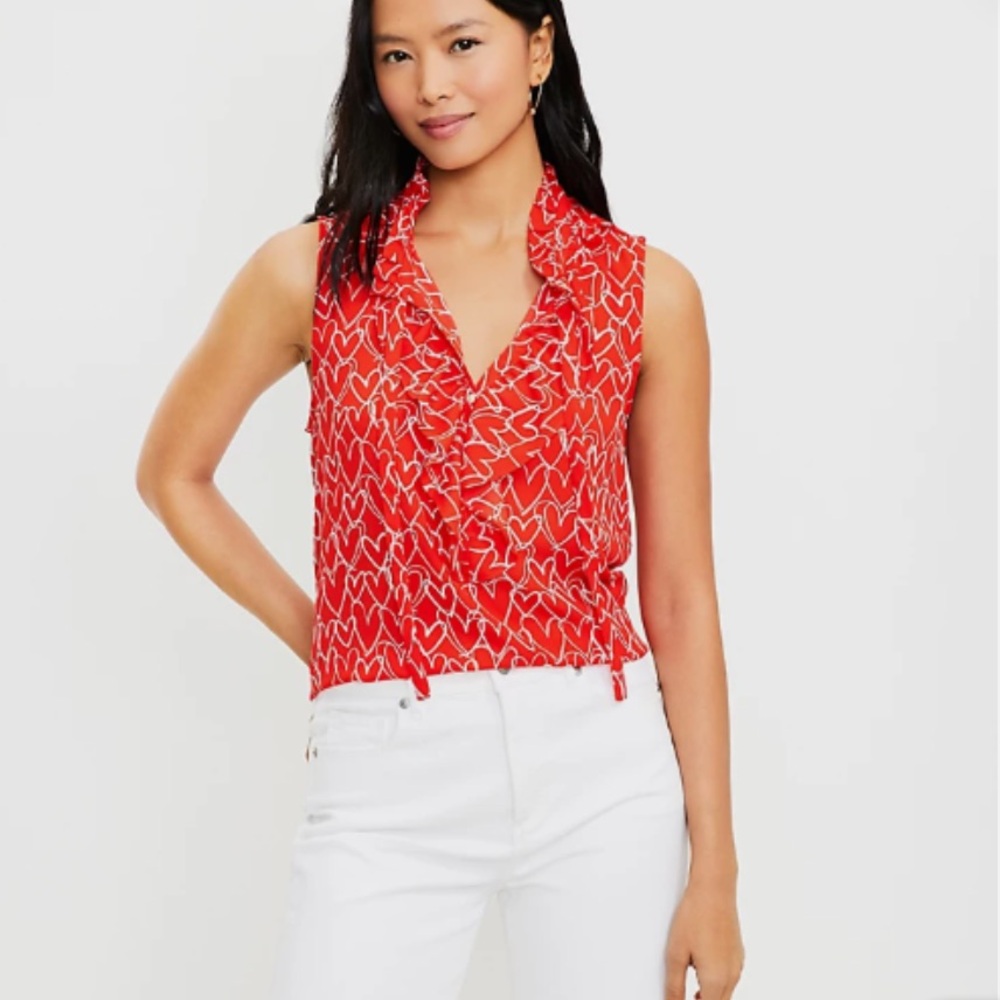 Loft Heart Ruffle Tie Neck Shell